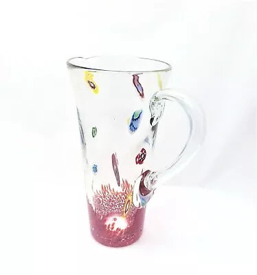 Vintage Venetian Art Glass Millefiori Clear & Red Pitcher • $45