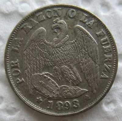 1893 Chile Silver  1/2 Decimo • $10