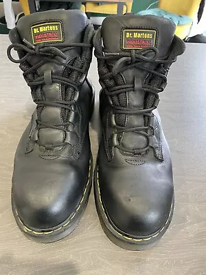 DR Martens Industrial Black Leather Boots UK Size 11 DMs Safety Steelies • £69.99