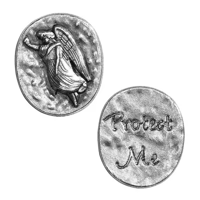 Religious Silver Tone Guardian Angel Protect Me Medal Pocket Token Prayer Coin • $9.99