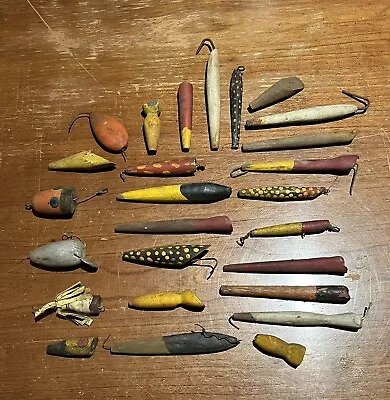 Vintage Antique Handmade Wood Fishing Lures Lot Of (26) - Folk Art • $15