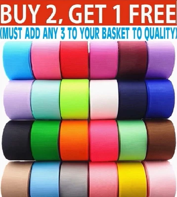 £4.49 • Buy Grosgrain Ribbon 5, 10 Mtrs Size 6,10,15,20,25,38,50mm Wide BUY 2 &1 FREE- ADD 3