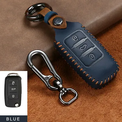 Genuine Leather Car Key Fob Case Cover Holder For Volkswagen GTI Golf Mk5 Mk6 • $19.20