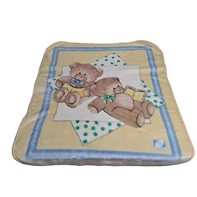 Vintage Novatex Baby Blanket Teddy Bear Yellow Book Crib Soft Plush 33  X 40  • $149.99