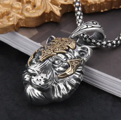 Men's Fashion Jewelry Silver Tiger Head Pendant Necklace 569 • $11.66