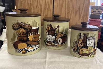 Vtg Hand Painted Ransburg 3 Pc Tin Canister Mid-Century Kitchen Decor • $28