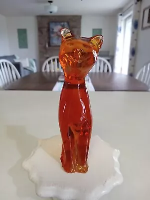 Kanawha Smiling Amber Glass Cat Figure Paperweight Vintage • $21
