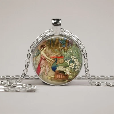 $1.89 • Buy Vintage Fairy Jewelry ,peaock Glass Cabochon Tibet Silver Pendant Chain Necklace