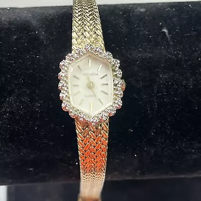 Vintage Ladies Gruen Precision Diamond Quartz Gold Tone Wristwatch • $45