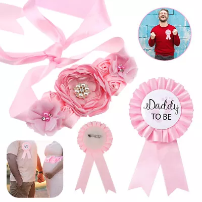 Baby Pink Maternity Sash & Daddy To Be Corsage Set Baby Shower Sash Baby Girl US • $7.99