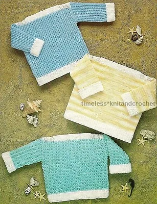 £3.40 • Buy Vintage Knitting Pattern For Baby Sweaters - No Shaping - Easy Beginner Knit