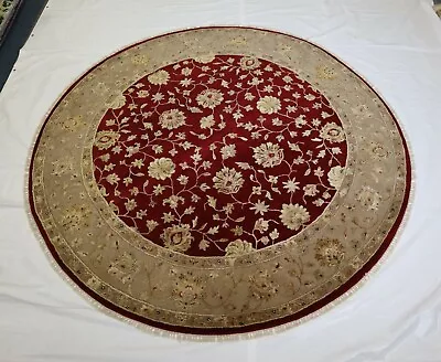 8'1  X 8'1  Ft. Silk Flower Rug Round Rug Hand Knotted Wool Rug Round Carpet • $980