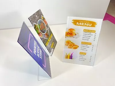 Printed Acrylic Poster Menu Perspex Leaflet Display Stands A4 A5 A6 Printed Stan • £1