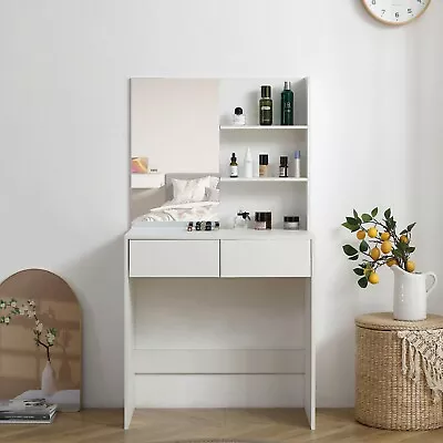 Vanity Desk With Mirror Dressing Table With 2 Drawers White Color • $161.49