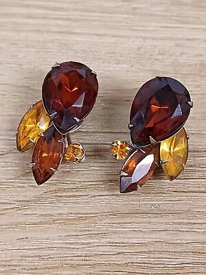 Vintage Costume Jewellery Rhinestone Clip On Earrings 60s • £15