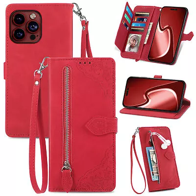 Zipper Wallet Case Leather Flip Cover For IPhone 15 14 13 12 11 Pro Max 8 7 Plus • $14.99