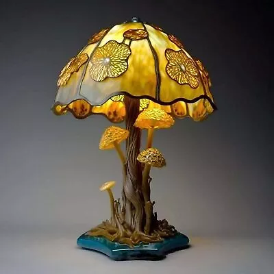 Painting Glass Mushroom Table Lamp 5.9'' Stained Glass Plant Series Night Light • $31.99