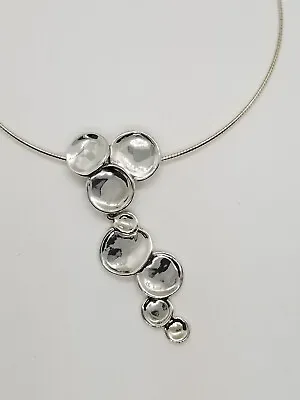 HAGIT GORALI  Sterling Silver Modernist Pendant Cascading Circles Necklace • $149.95