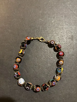 Vintage Millefiori Murano Multi Color Art Glass Bead Bracelet • $24.99