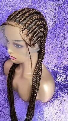 £70 • Buy Braided Cornrow Braided Wig Full Lace Frontal Synthetic Wig Colour 4 (brown)