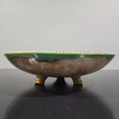 Antique Majolica Pottery Bowl Begonia Leaf 3 Feet Compote Nature 10 3/8  • $150