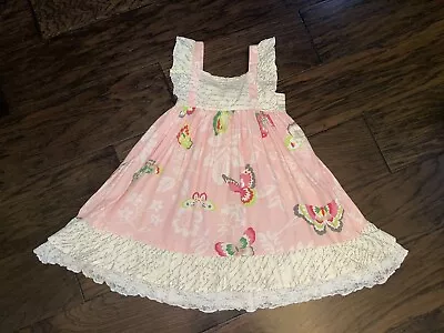 Girls Mustard Pie Floral Butterfly Lace Dress Size 5 EUC • $33