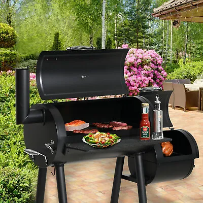 49  Charcoal BBQ Grill And Offset Smoker Combo Steel Barbecue Cooker Backyard • $189.99