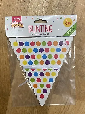 Polka Dot Bunting Multicoloured Birthday BBQ Garden Festival Party Plastic • £3.65