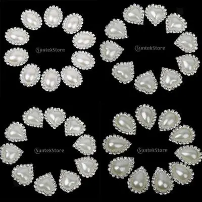 £5.94 • Buy 10pcs Crystal Diamante Pearl Buttons Flatback Embellishment For Wedding Craft