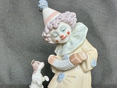 Vintage LLADRO Pierrot Concertina Clown With Puppy Dog Retired Jose Puche #5279 • $59.99