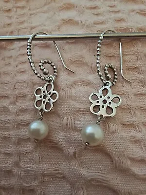 $125 • Buy Authentic PANDORA Silver Flower & Pearl Compose Earrings Attachements & Hooks