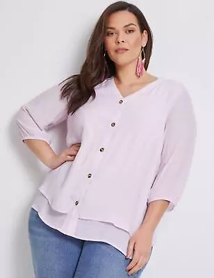$26.08 • Buy Autograph Woven 3/4 Sleeve Button V- Neck Top Womens Plus Size Clothing  Tops