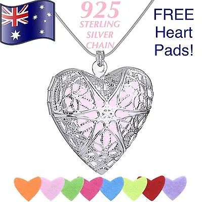 Heart Aromatherapy Essential Oil Diffuser Locket 20  925 Sterling Chain Necklace • $11.95