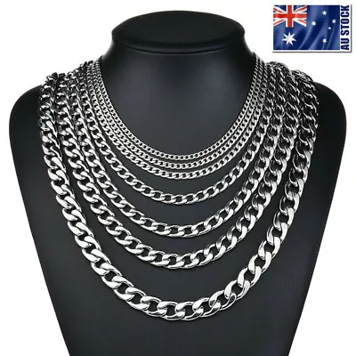 $4.95 • Buy 2-15mm Men's 316L Stainless Steel Silver Curb Link NK Necklace Chain Wholesale