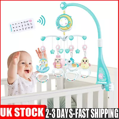 Baby Musical Crib Bed Bell Cot Mobile Stars Projector Lights Nusery Lullaby Toy • £21.89