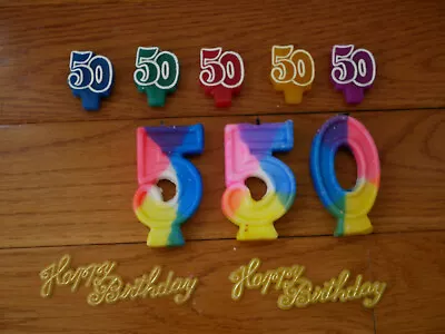 Set Of 10 Birthday Cake Candles And Cake Decoration For 50th Birthday • £1.92