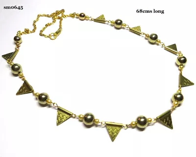 NECKLACE WITH GOLD PLATED  V  SHAPED DROPS & GOLD BEADS - 68cms LONG.....sm0645 • £11.95