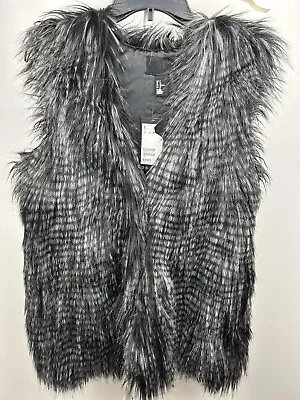 Faux Fur Vest Waistcoat  Black &Withe H&M Women's Size US Medium • $24.99