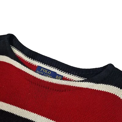 Polo Ralph Lauren Jumper Mens XL Striped Cotton Chunky Knit Pullover Wide Neck  • £39.99