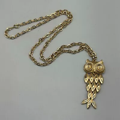 Vintage Avon Owl Pendant Necklace Gold Tone Articulated Figural Costume Jewelry • $21.24