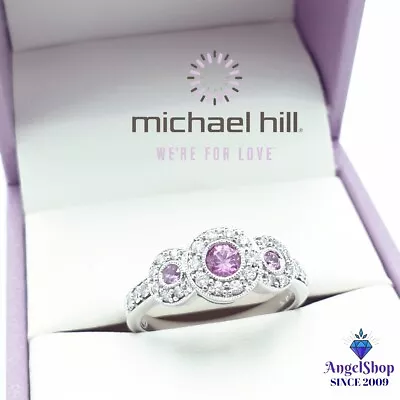 $687 • Buy MICHAEL HILL 10ct White Gold Ring Pink Sapphire Diamond Size M1/2 Value $2500