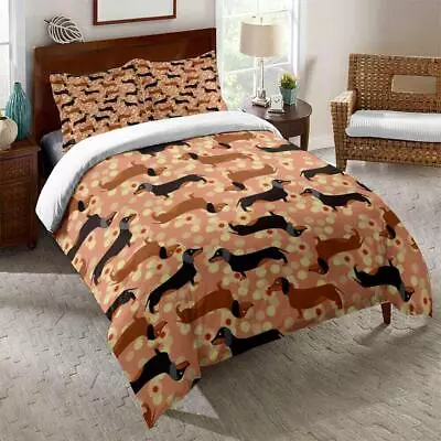 Cartoon Dachshund Quilt Duvet Cover Set Full Queen Twin King Bedspread Kids • $54.99