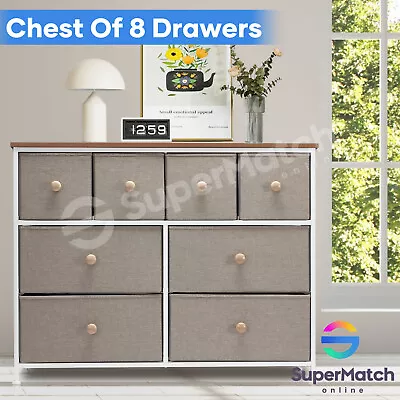 Storage Cabinet Tower Chest Of Drawers Dresser Tallboy 8 Drawer Oak Fabric • $109.59