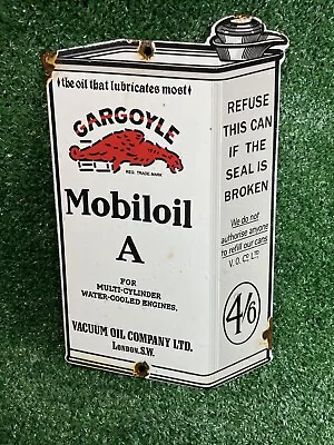 Vintage Mobil Oil Porcelain Sign Repair Garage Service Lube Can Gargoyle Vacuum • $180.76