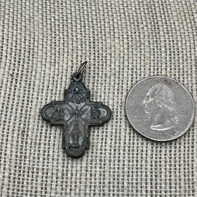 Budded Cross Catholic Pendant Medal Vintage Antiqued Sterling Silver Religious • $19.96