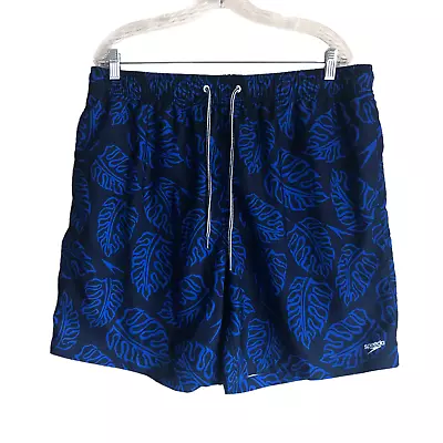 Speedo Men's Swim Trunks Size XXL Blue Floral Mesh Lined Elastic Waist 36-40 • $9.76