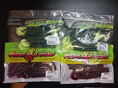 Lot Of 4 Packs-Mister Twister 5  Poc-it Phenom 2-Red/black And 2-BlackChartreuse • $11.99