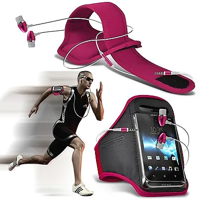Quality Sports Armband Gym Running Phone Case Cover+In Ear Headphones✔Pink • £8.95
