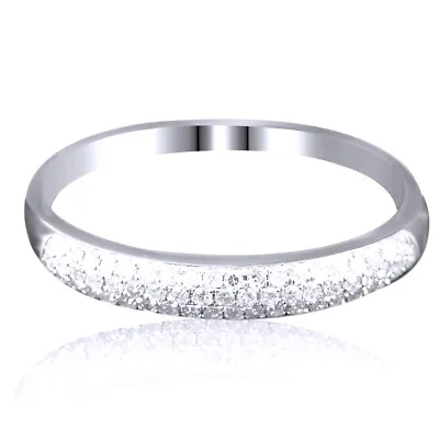 3 Rows Diamonds Anniversary Wedding Band Micro Pave White Gold Stackable Dome • $595.33