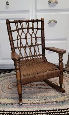 AMAZING ANTIQUE VINTAGE CHILDREN'S ROPE WOVEN MAPLE ROCKING CHAIR 24 X 20 X 15 • $149